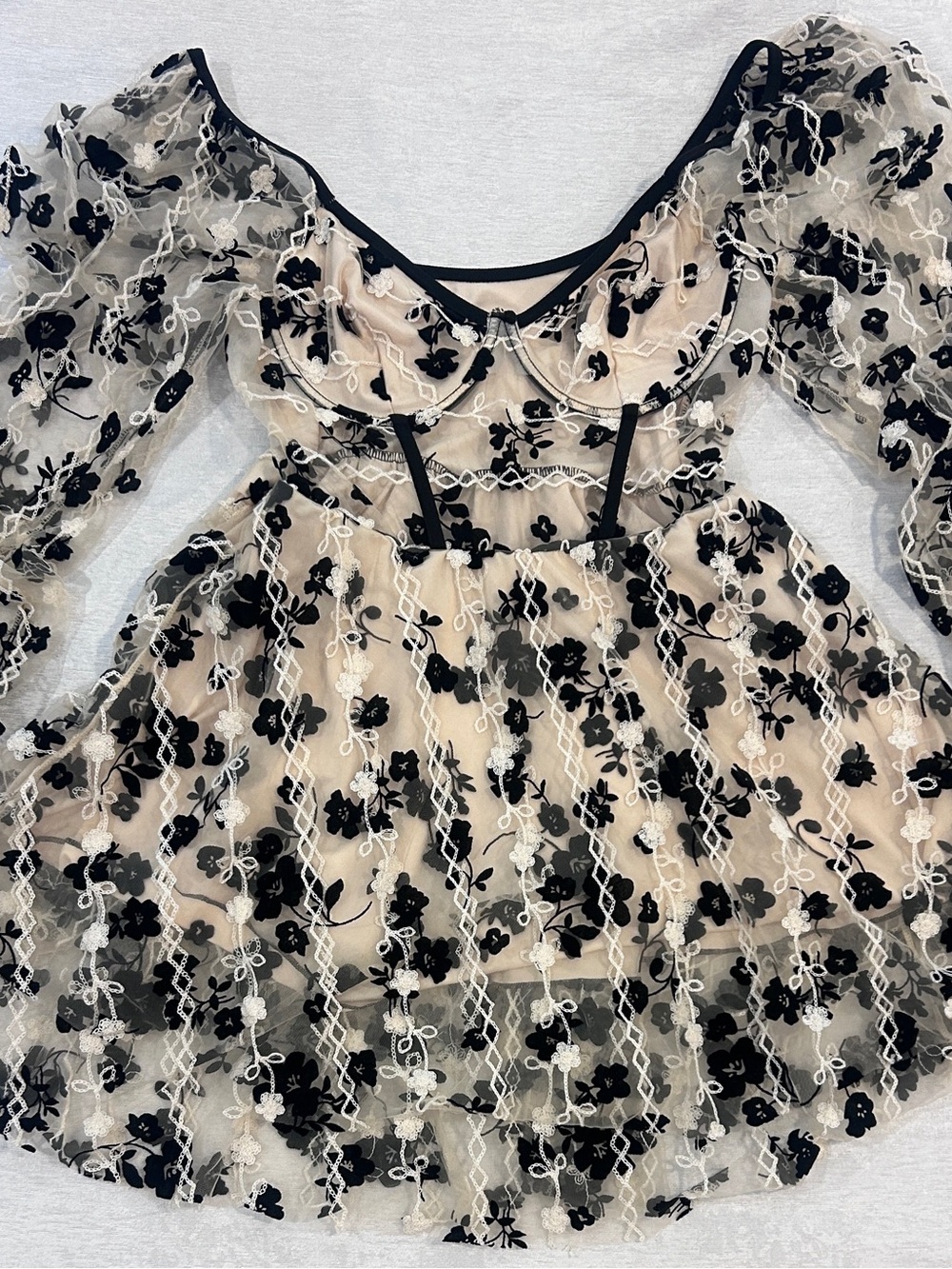 Black 3D Floral Lace Babydoll Dress XL